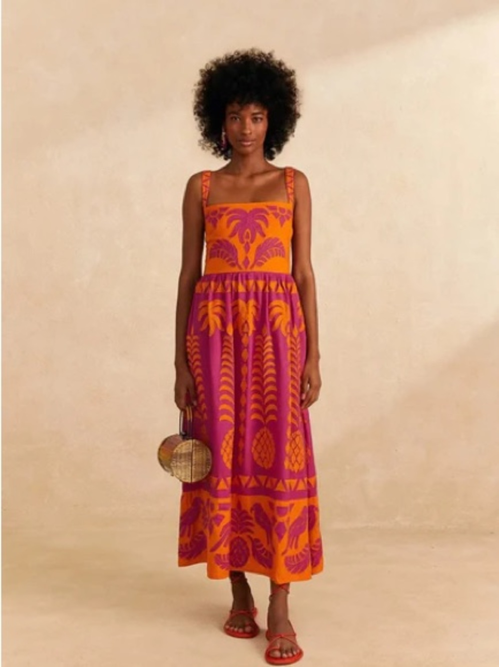 NWT FARM Rio Pineapple Love Cutout Dress Pink and Orange Size L